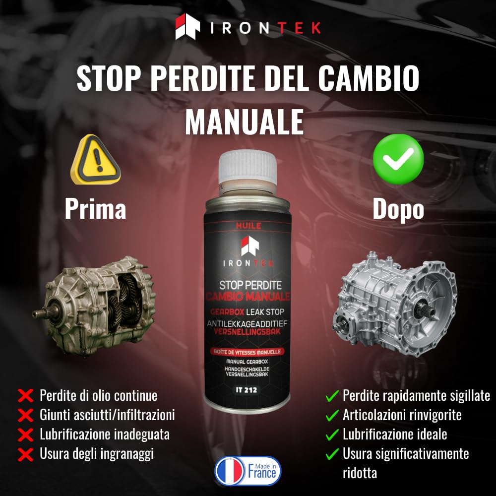 Stop Perdite Cambio 50ml - IRONTEK | IT212 | Trasmissione Manuale | Guarnizioni Anti-perdite | Rivitalizza Le guarnizioni | Protegge dall'usura | Formula PRO