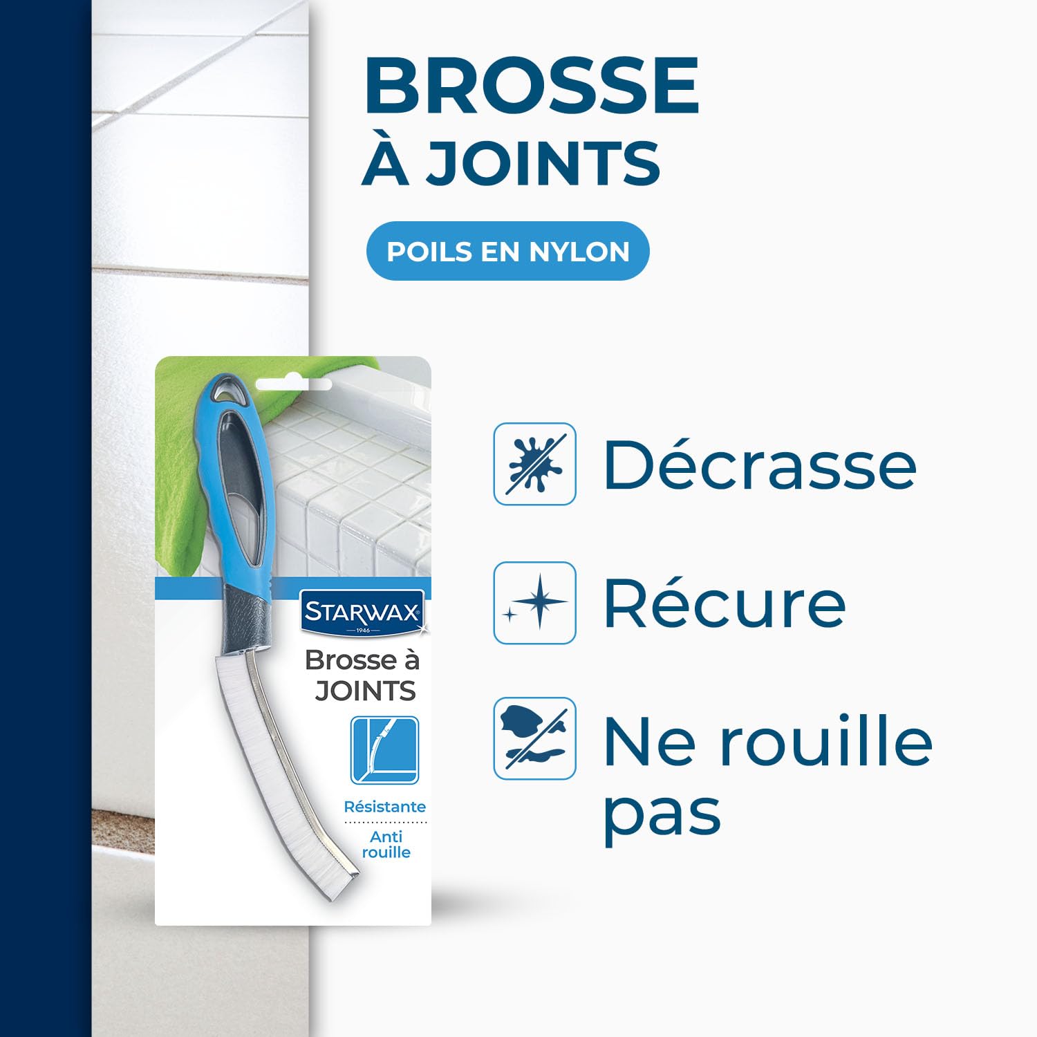 STARWAX Brosse à Joints - 1x - Idéale pour Récurer les Joints de Carrelage, les Recoins et les Angles Grâces a sa Tête étroite - Poignée Egonomique - Anti -Rouille