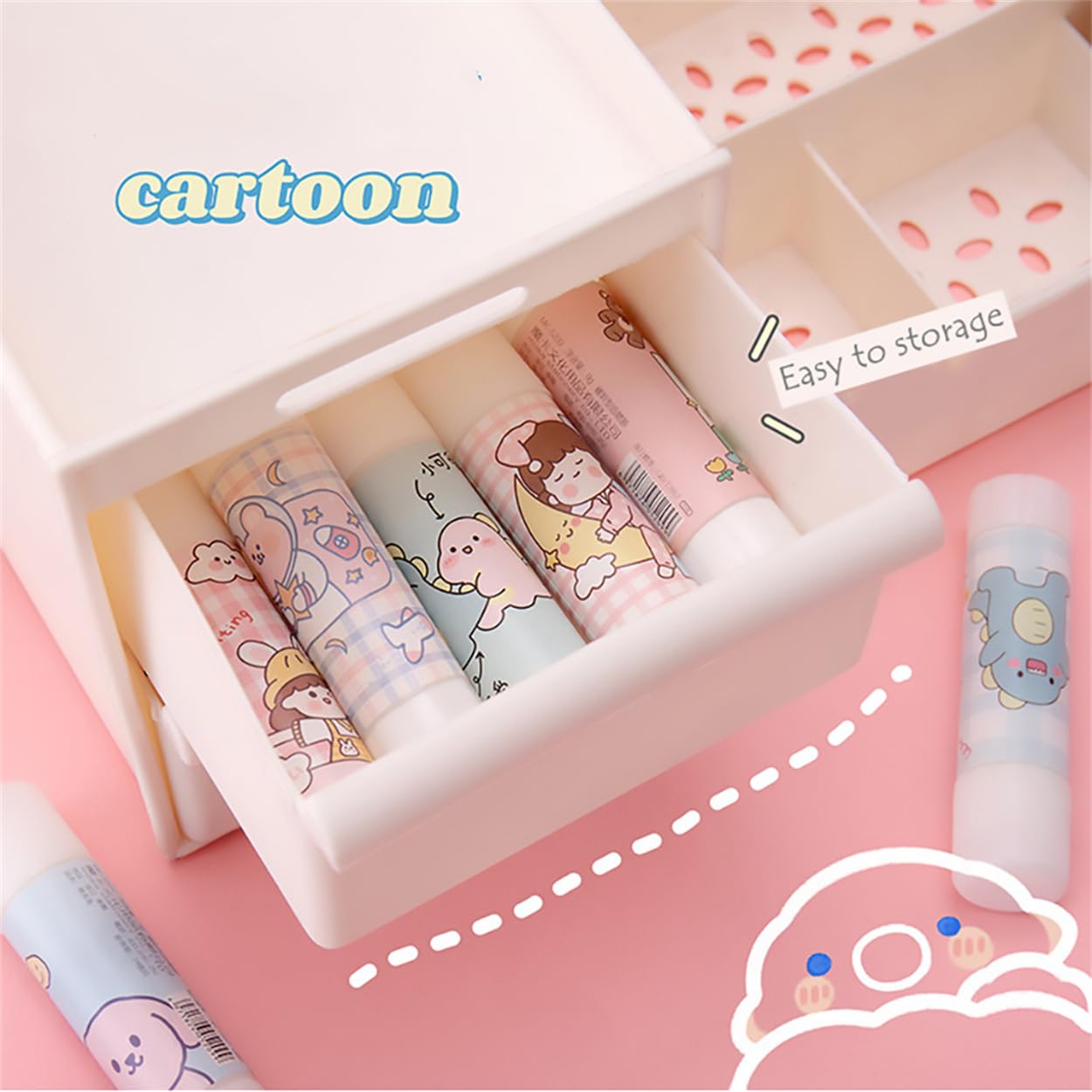 Solid Glues, Kawaii Cartoon Solid Glue Stick Strong Adhesives for Student Stationery DIY Craft High Viscosity School Supplies (5pcs Random Pattern)