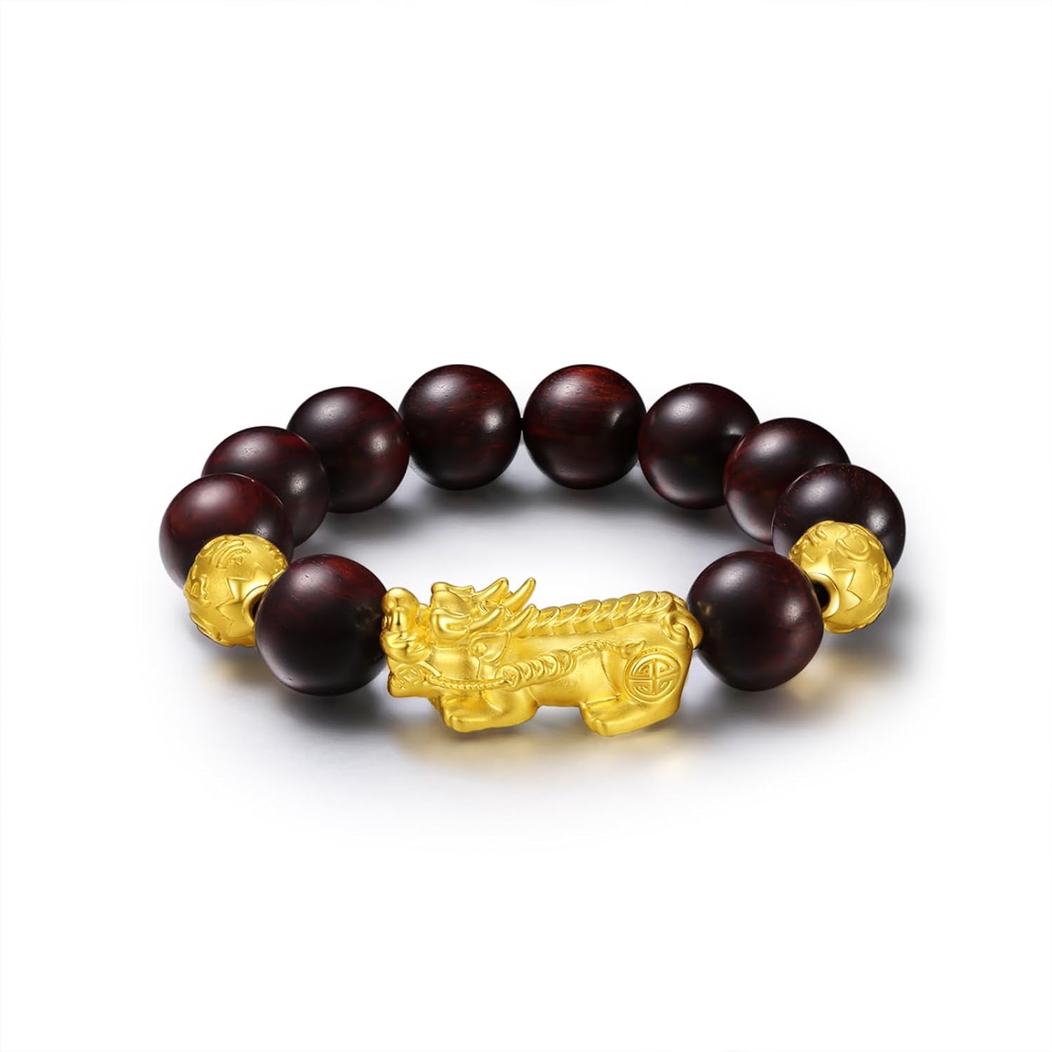 ZHOU LIU FU 24K Solid Gold Bracelet Real Pure Gold Jewelry Pterocarpus Santalinus Gold Pixiu Ball Bracelet for Men Dad Birthday Anniversary ADXY192235