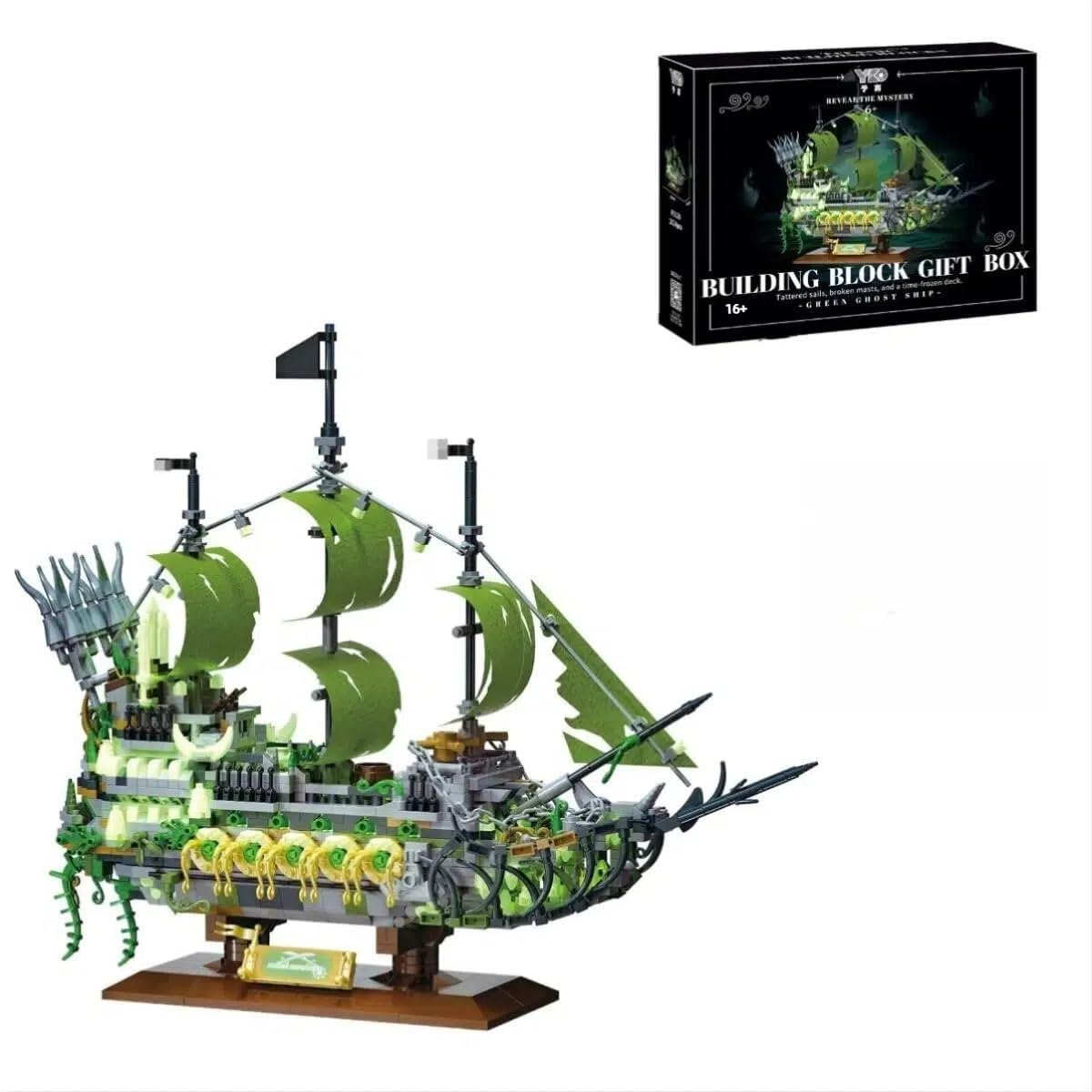 TRavesty Pirate Ship Building Block Set, 2024 PCS Black Pearl Ship Ghost Ship Flying Dutchman Model Boat, Sailboat Building Kit Construction Kit Gift for Adults