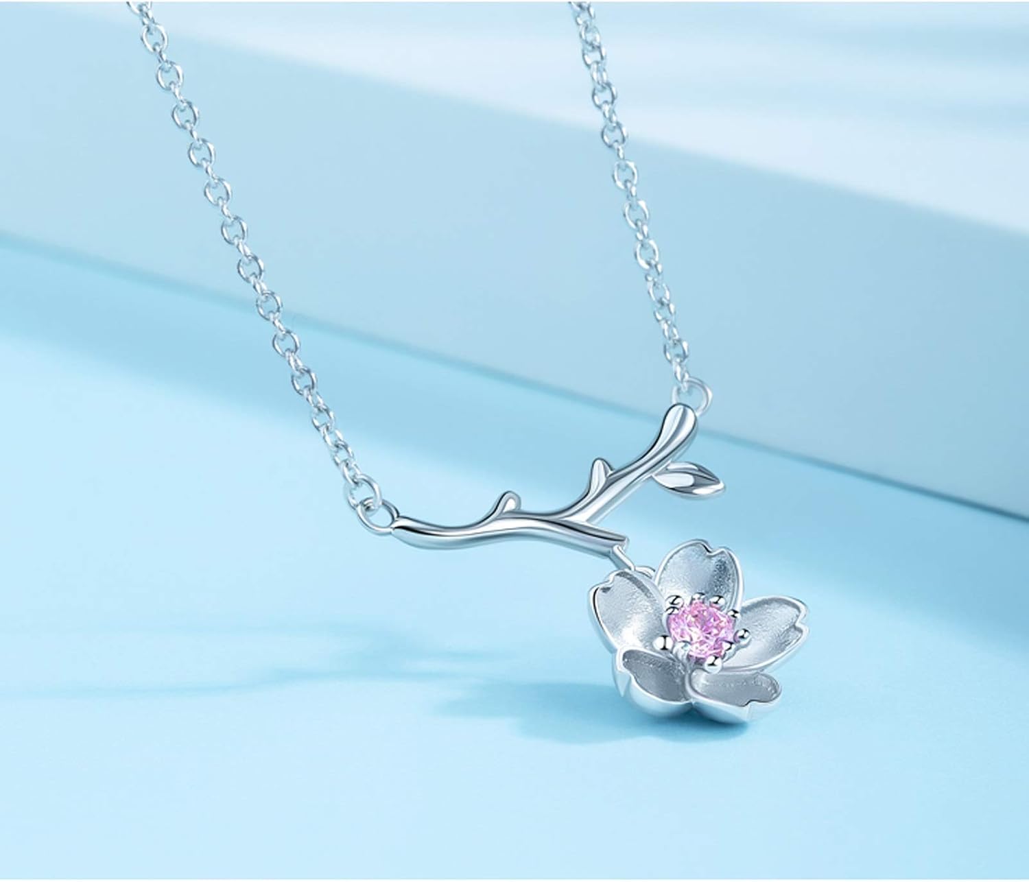 Photo 1 of Lifelike with Vivid Cherry Blossoms,Cherry Blossoms Flower Tree Branches Pendant Necklace Women Elegant Jewelry - Pink - 8" adjustable