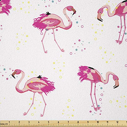 Image of Ambesonne Flamingo Fabric by The Yard, Repetitive Pattern of Hand Painted Tropic Birds and Spots, Stretch Knit Fabric for Clothing Sewing and Arts Crafts, 1 Yard, Hot Pink Blush