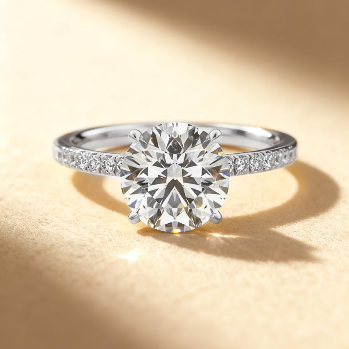 1pc 2 Carat Round Zircon Rings For Women Dating Daily Wear Exquisite Silver Ring Party Occasion Fine Jewelry Birthday Gift