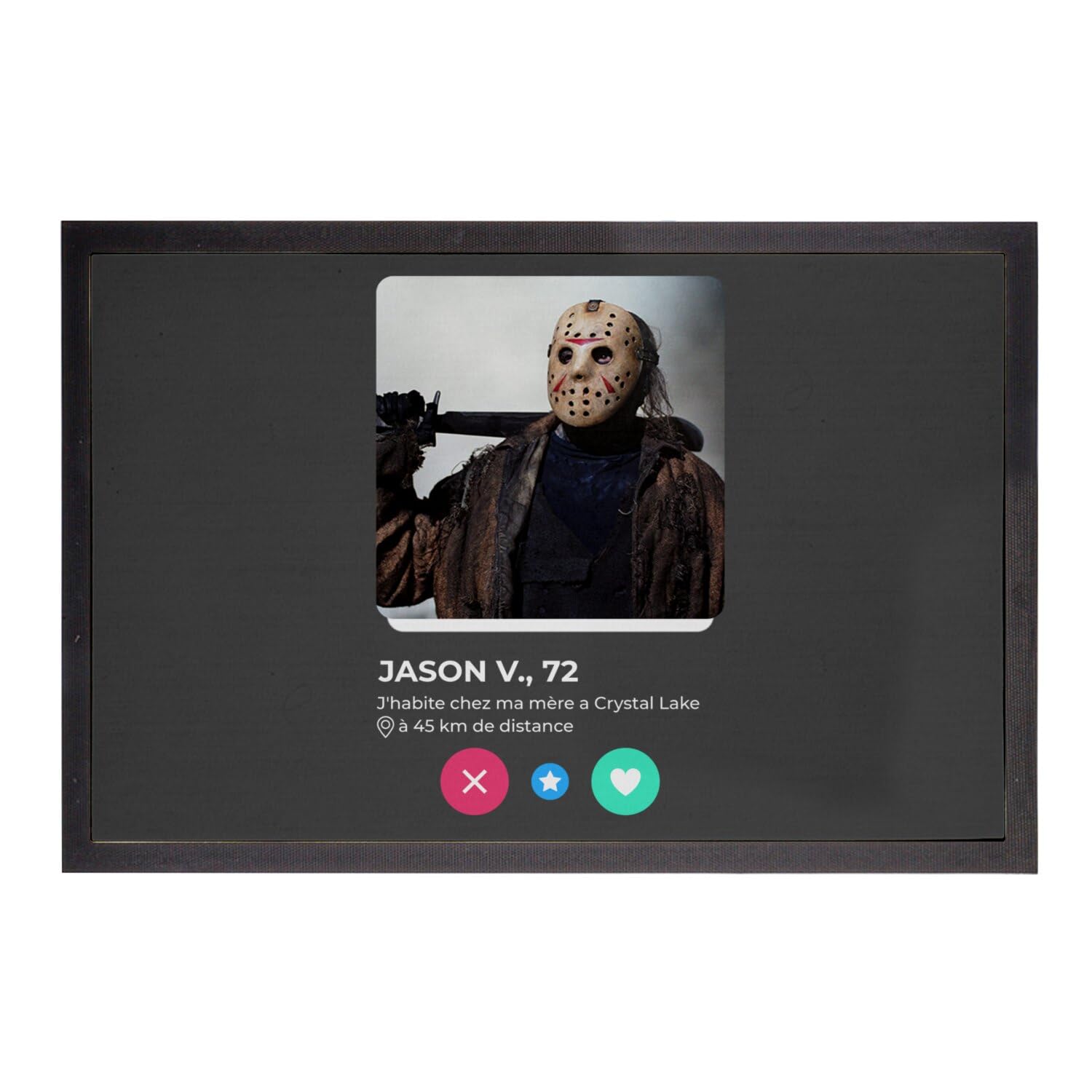 Paillasson noir Jason Voorhees tapis de sol film horreur rencontre amour 75x50cm