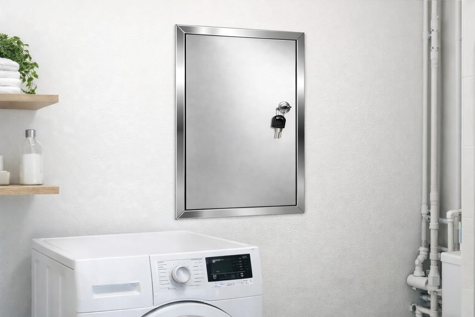 TMALASER Drzwi rewizyjne metalowe 80 x 80 cm Stal nierdzewna – klapa rewizyjna INOX 800 x 800 mm, zamek z kluczem - drzwi inspekcyjne do ścian karton-gips