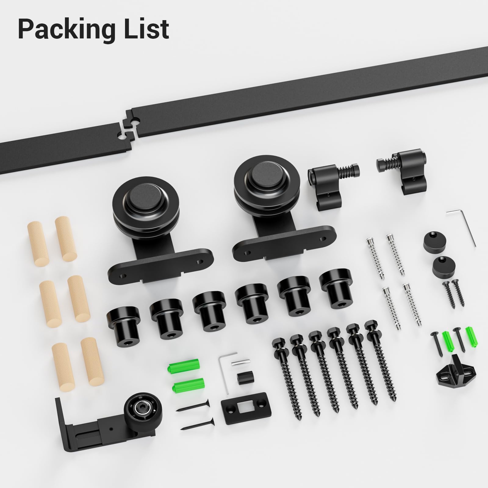 182CM/6FT Herraje para Puerta Corredera Kit de Accesorios para Puertas Correderas riel puerta corredera granero, Contiene Guía de suelo recientemente actualizadas y ajustable