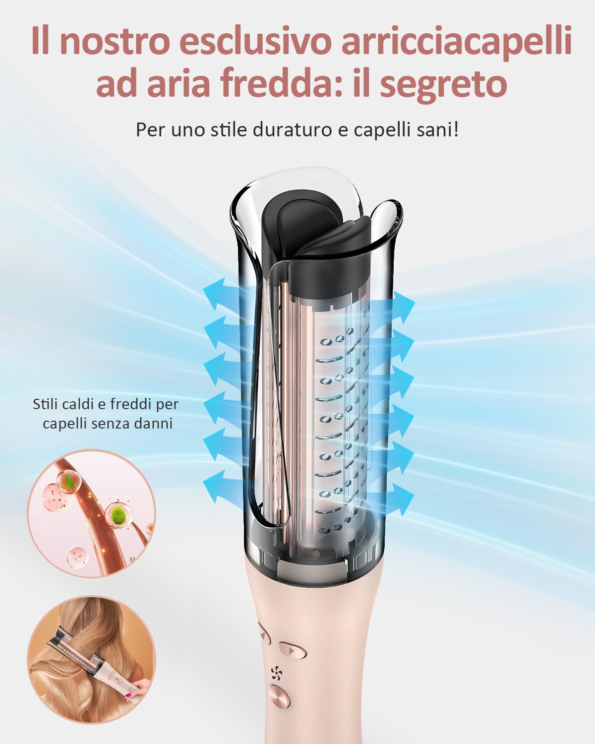 Ferro Arricciacapelli Automatico, Bacchetta Rotante in Ceramica Antiscottatura, Sterzo Regolabile Spegnimento Automatico di 30 minuti, 4 Temperatura Regolabile Capelli Arricciacapelli Automatico
