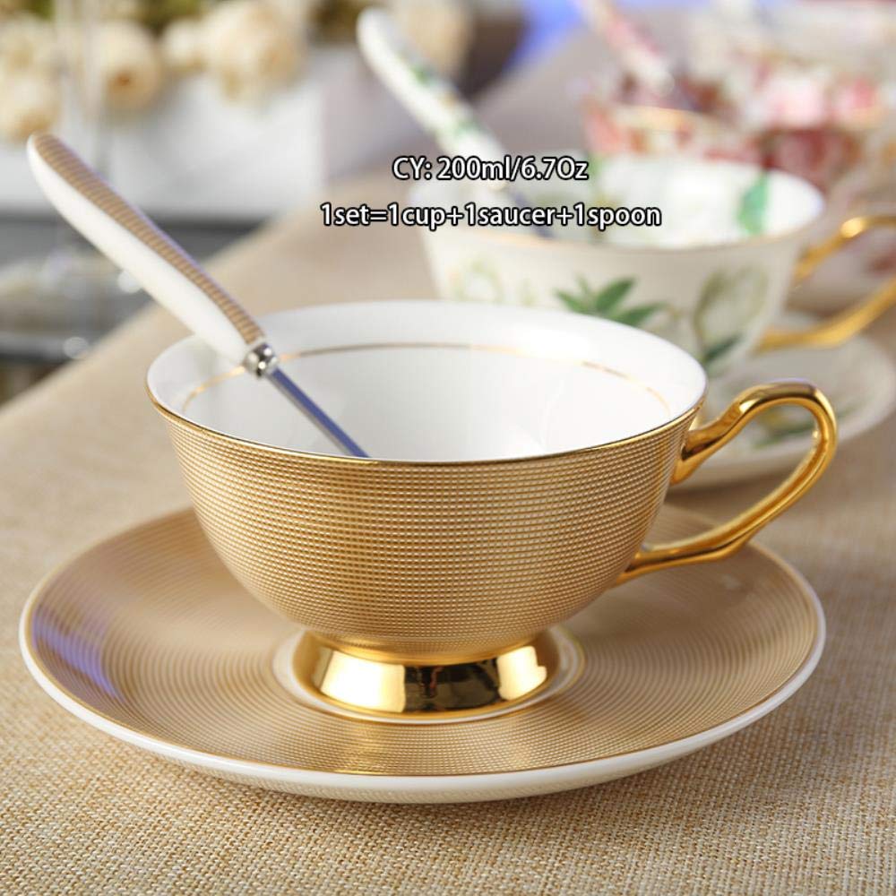 Europa Noble Bone China Kaffeetasse Untertasse Löffel Set 200ml Luxus Keramikbecher Hochwertiges Porzellan Teetasse Cafe Party Drinkware, Beauty