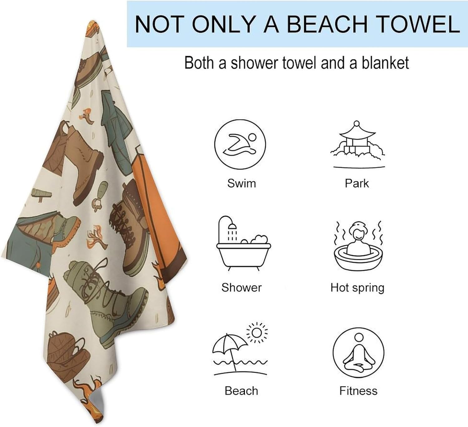 Swimming Towel, Sleeping Bag Boots Campfire Pattern Printed Fashion Towel,Portable Towel,Durable Towel