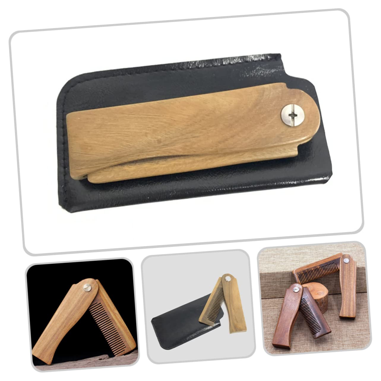 MAGICLULU 4 Set Di Pettini Per Baffi in Legno Dal Design Ergonomico Custodia Pieghevole Per Pettini Per