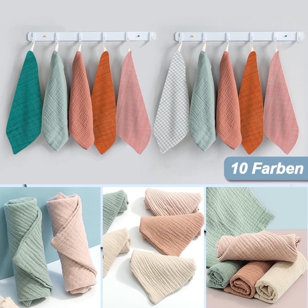 10 Pièces Debarbouillette Bebe Essuie Tout,Serviette Visage Bébé Débarbouillettes Bébé en Mousseline Gant de Toilette Lingette Bebe Lavable Mousseline Debarbouillette Bebe (23 X 23 cm)