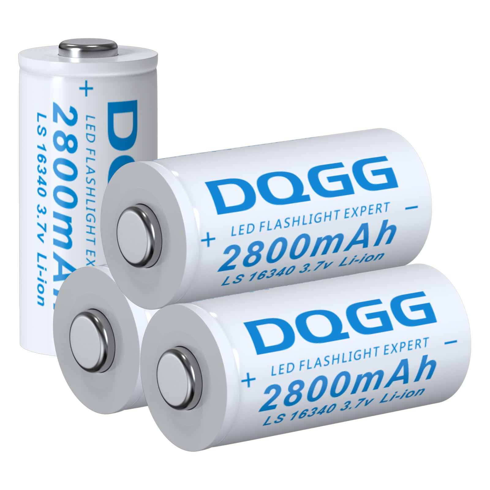 PAOWANG 16340 Rechargeable Battery 2800mAh Button Top 4 Pack 3.7Volt Li-ion Batteries for Headlamp Flashlight