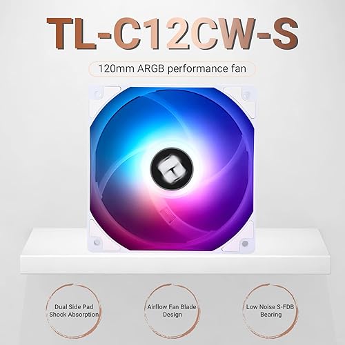 Miniatura 21 de Thermalright Ventilador de CPU TL-C12C-S Ventilador de carcasa ARGB de 4.724 in, ventilador silencioso PWM de 4 pines con rodamiento S-FDB incluido