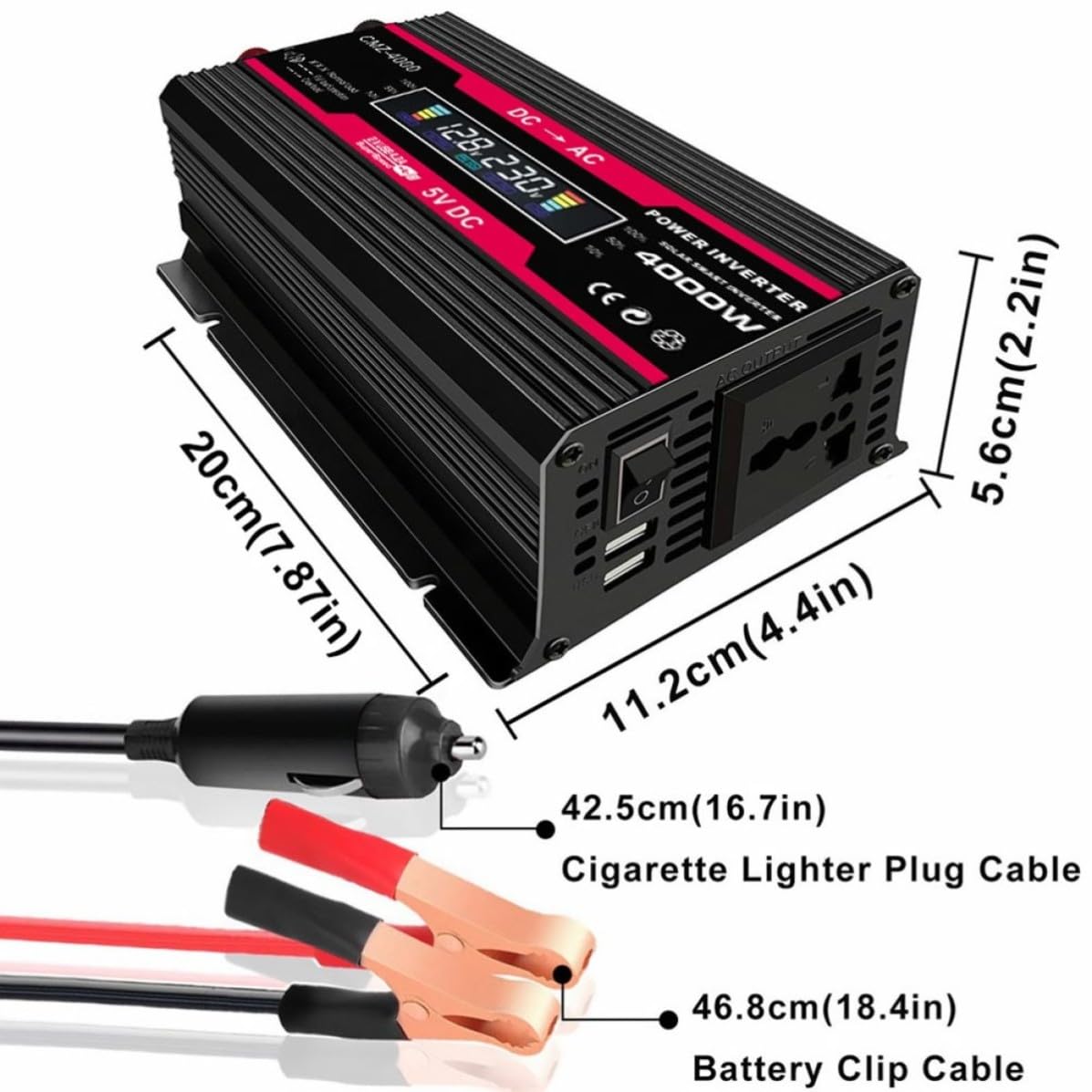 Inversor Digital Pantalla 4000w de Coche 12v con 220v LCD