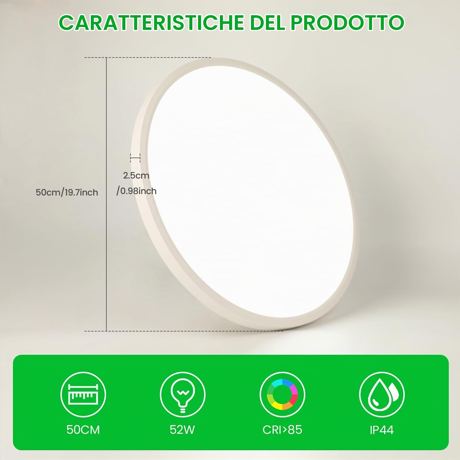 OTREN Plafoniera LED Soffitto Dimmerabile 52W 50CM Lampadario con Telecomando, Modalità Notturna e Memoria, 3000K–6500K, IP44 Impermeabile per Camera da Letto, Cucina e Bagno