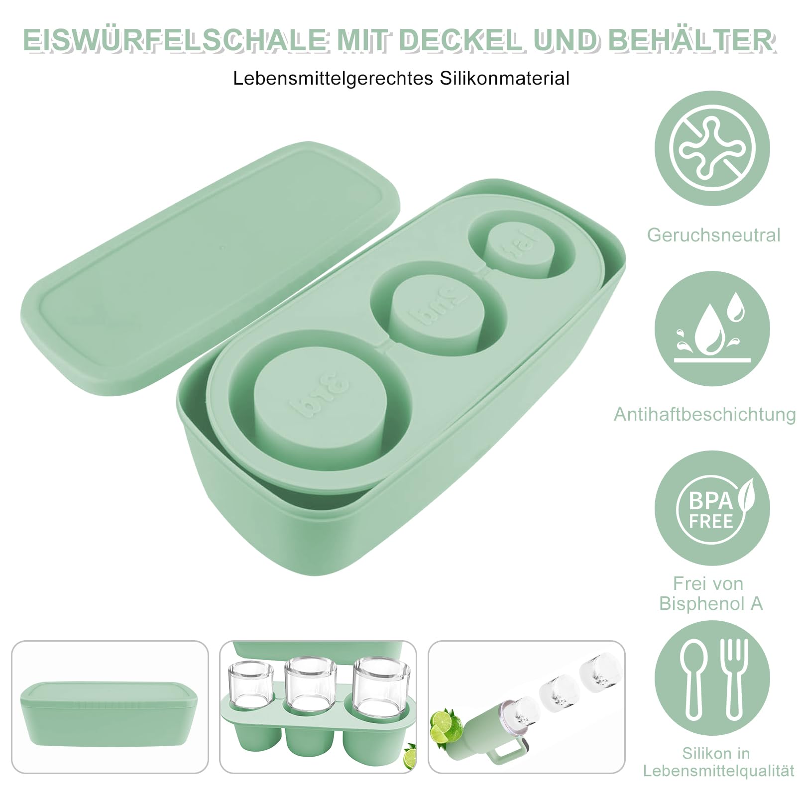 Stampo per cubetti di ghiaccio in silicone con coperchio 26,5x9,5 cm