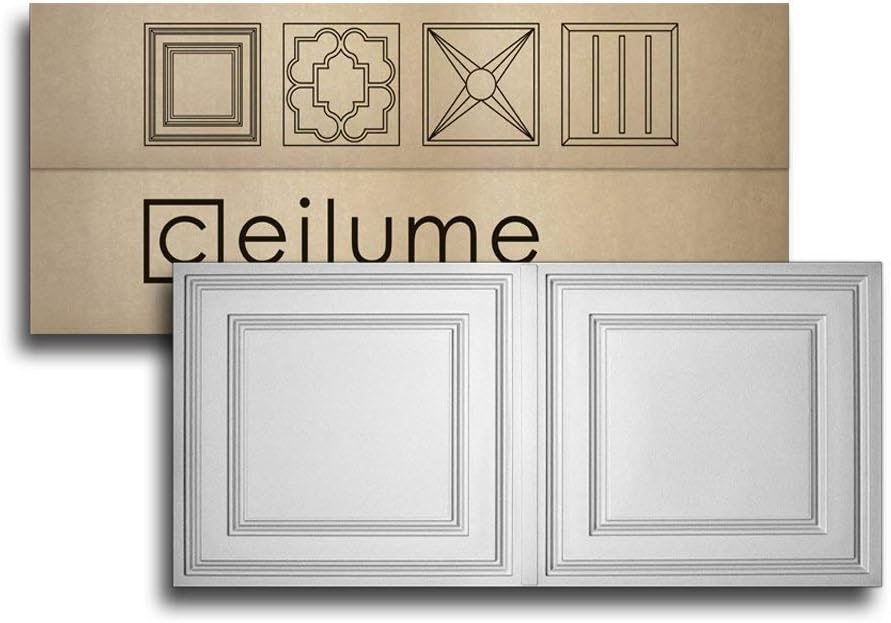 Ceilume 12 pc Stratford Ultra-Thin Feather-Light 2x4 Lay in Ceiling Tiles - for Use in 1" T-Bar Ceiling Grid - Drop Ceiling Tiles (12 Tiles, White)