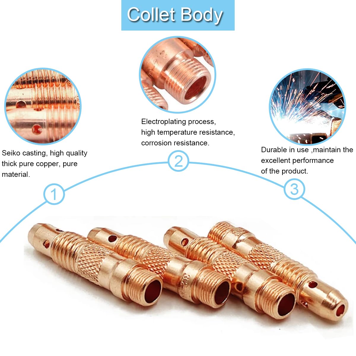 EATBALE For TIG Torch Consumables Accessories Kit for TIG Welding Torch QQ300 PTA DB SR WP 17 18 26, Collet Body, Collet - Image 4