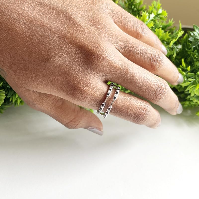 Black Diamond & White Diamond Enhancer Guard For Women, 14k Gold Plated Silver Black Wrap Ring, Enhancer Ring Guard