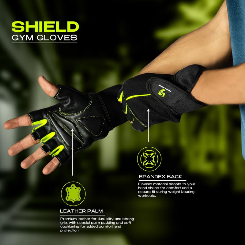 Image of SG Shield Weightlifting Gloves | Gym Gloves with Soft Grip & Anti-Slip Palm | Half Finger Fitness Gloves for Men & Women, Breathable Workout Gloves for Training & Sports