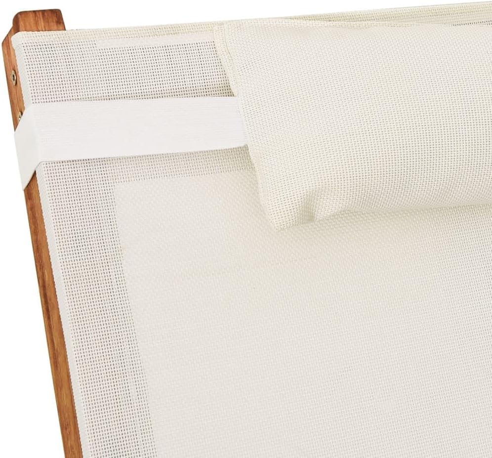 Sun Lounger with Pillow White,Lawn Lounger,Gardens Furniture,Lounge Loungers,Pool Loungers,Deck Lounger,Party Chair,Napping Loungers,for Lawn,Backyard,Garden, Balcony,Textilene and Solid Wood Poplar