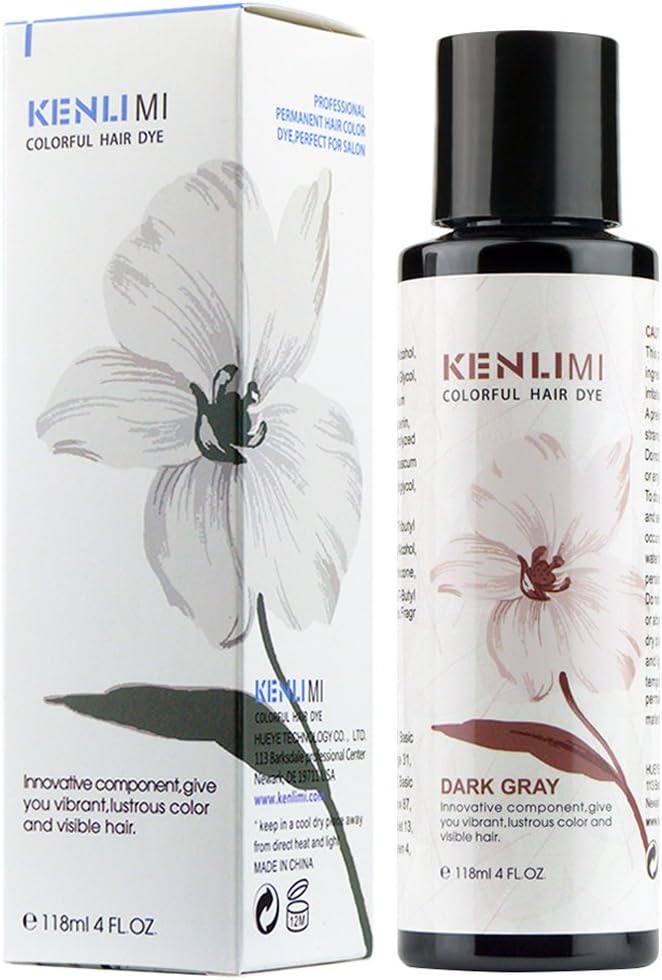 KENLIMI 100% Vegan No PPD No Ammonia Long Lasting Hair Color Dye,4 oz (Dark Gray)