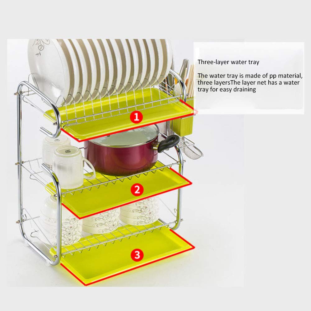 Set scolapiatti e scolapiatti, scolapiatti a 3 Livelli Scolapiatti con vaschetta raccogligocce Scolapiatti per bancone della Cucina Acciaio Inossidabile, Tipo C 2 Strati (Bianco)/T
