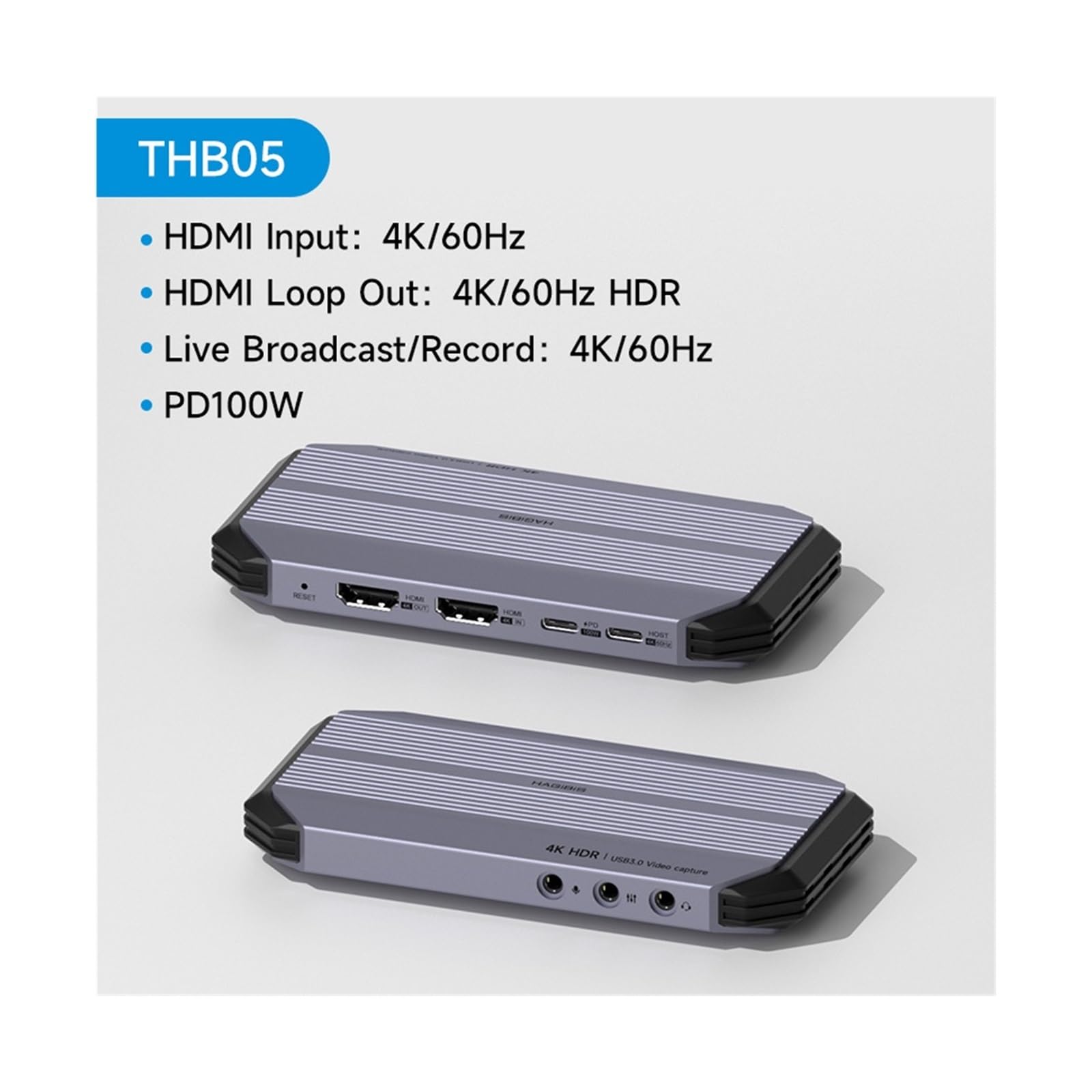 Carte de Capture vidéo 4K @ 60Hz Streaming et Jeu 60FPS HDR VRR RVB Passthrough PD 100W pour Le Streaming de Jeux et l'enregistrement Multi-Sources(THB05-4K60)