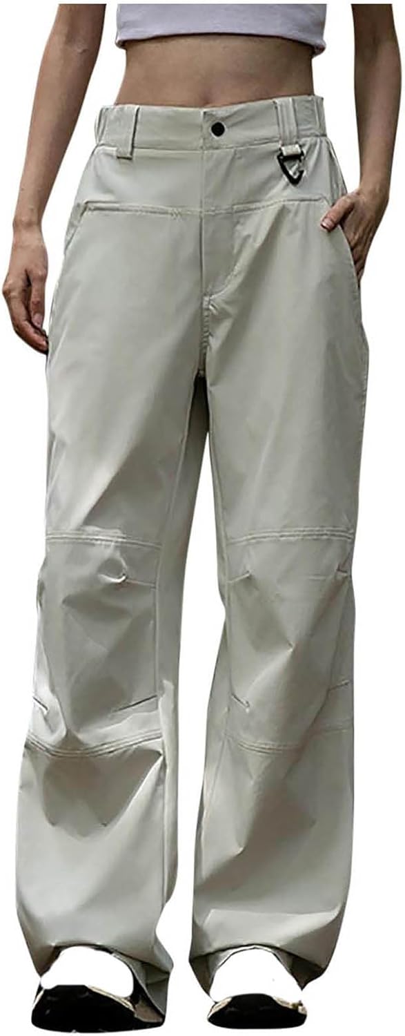 Wide Leg Pants for Women High Waisted Slacks Quick Dry Baggy Hiking Pants Loose Fit Waterproof Trousers with Pockets