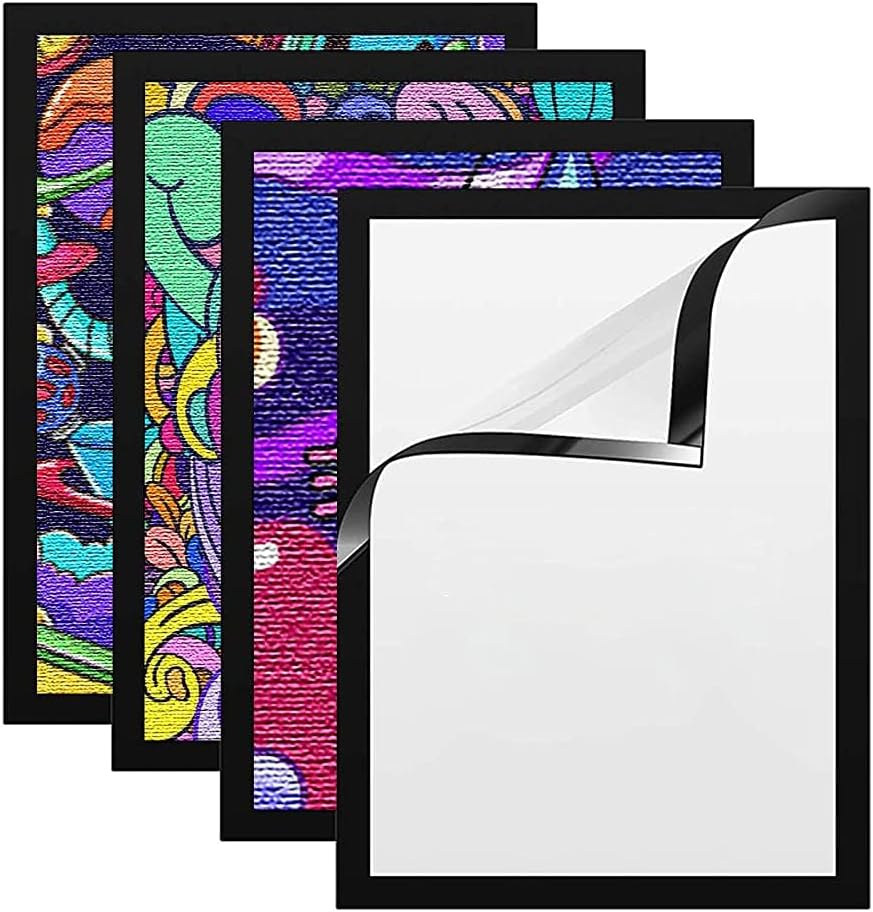 Qivine Magnetic Black Photo Frames, 12 x 16 Inch Magnetic Diamond Art Frames, Double Sided Sign Holder Frame with Self-Adhesive Reusable for Wall Office Home Bedroom (Large)