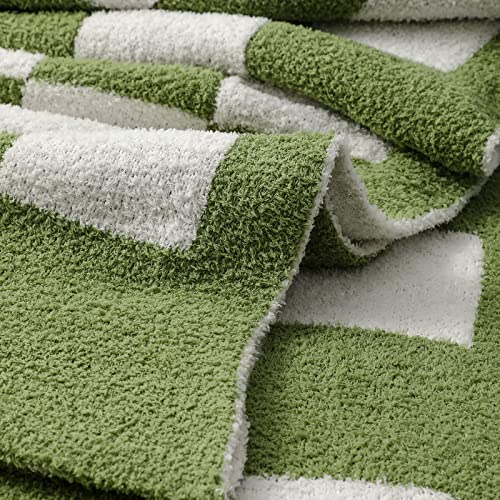 Bearberry Fuzzy Checkerboard Grid Throw Blanket Knitted Soft Cozy Warm Microfiber Bed Blanket Decor For Couch Sofa Bed Travel Home (Avocado Green, 60''X80'') #TOP3