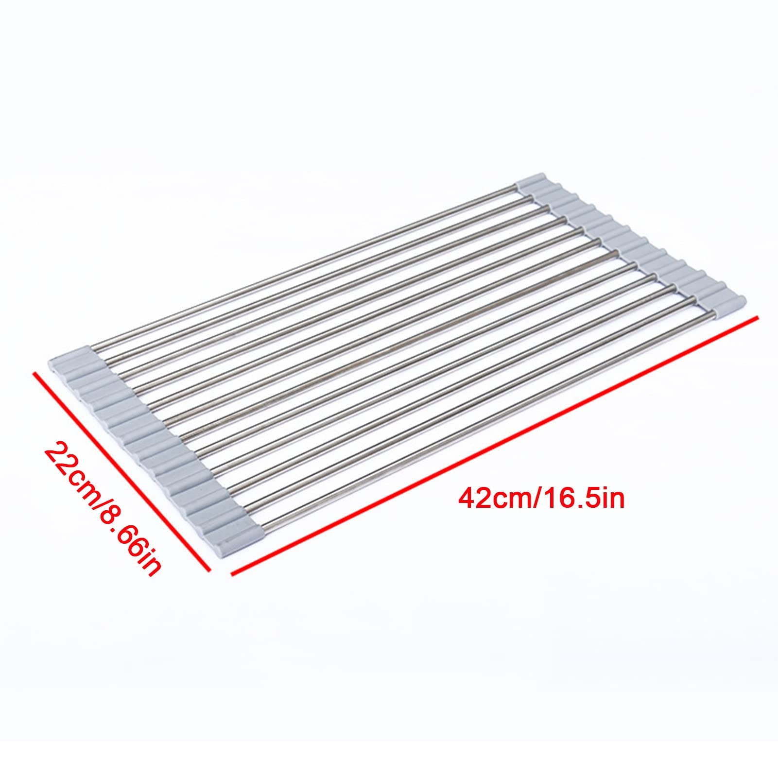YYL De Múltiples Fines Escurreplatos Enrollable, Plegable Acero Inoxidable sobre Fregadero Cocina Escurridor de Rejilla, para Tazas Frutas Verduras (Size : 22 * 42cm/8.66 * 16.5in)