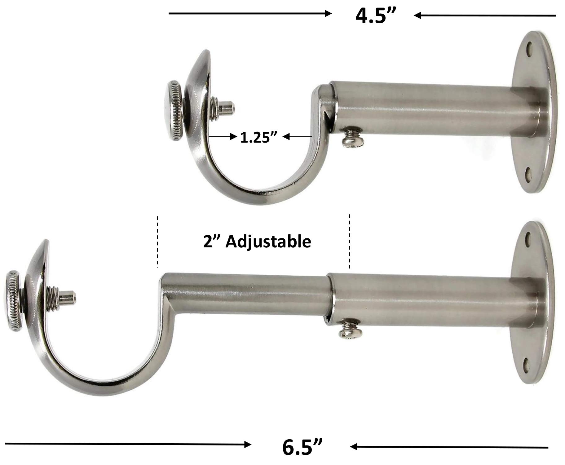 Urbanest Adjustable Solid Zinc Curtain Rod Bracket Wall Holder, Fits Up to 1 1/8