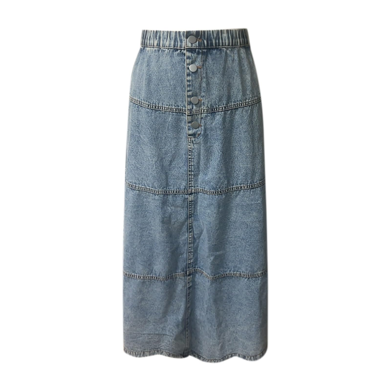 Gonna in Denim Patchwork a Strati con Linea A in Stile Boho da Donna
