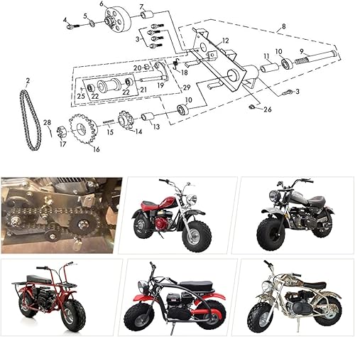 Miniatura 5 de YOXUFA Mini tensor de cadena de bicicleta con rodillo de repuesto de 1-34 pulgadas para Coleman CT200U BT200X CT200U-EX Mini Bike Baja Warrior MB200