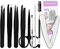 Amasodaon 9+1 PCS Professional Stainless Steel Tweezers Set - Precision Tools for Eyebrows, Facial Hair, Splinters & Ingrown Hairs