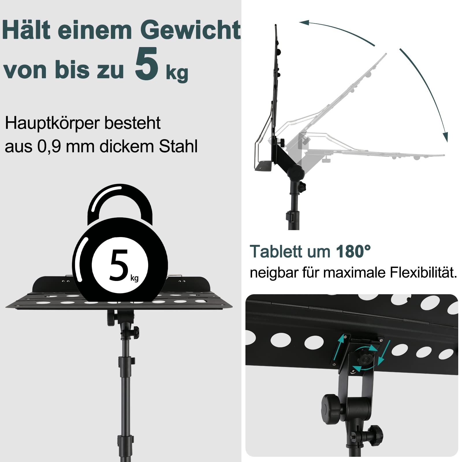 EASTROCK Notenständer Stabil Höhenverstellbar, Klappbar Notenpult Gitarre Geeignet für Kinder und Erwachsene, Profis,(schwarz)