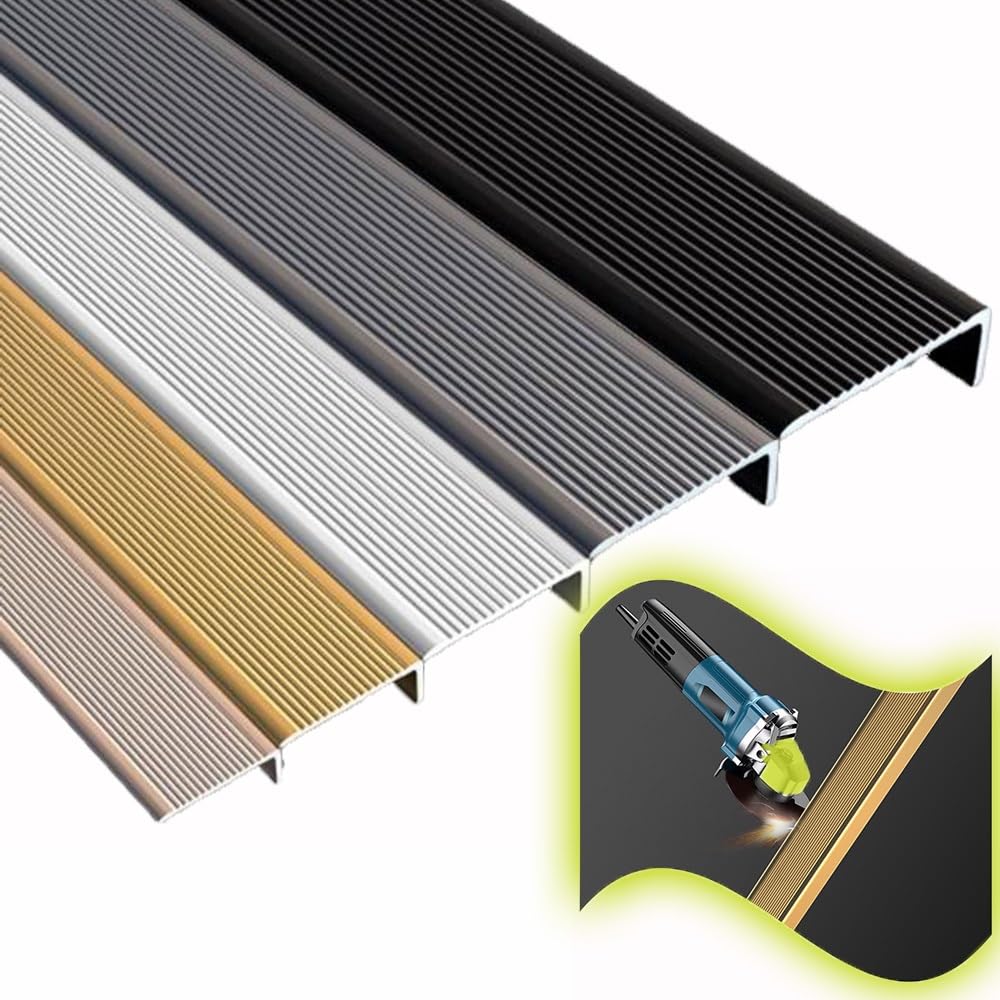 Generico Strisce Antiscivolo per Bordi di Scale, Profilo Metallico da 90 cm per gradini Interni/Esterni, Protezione a L per modanature in Legno/Vinile/Piastrelle (Oro, 5x3 cm)