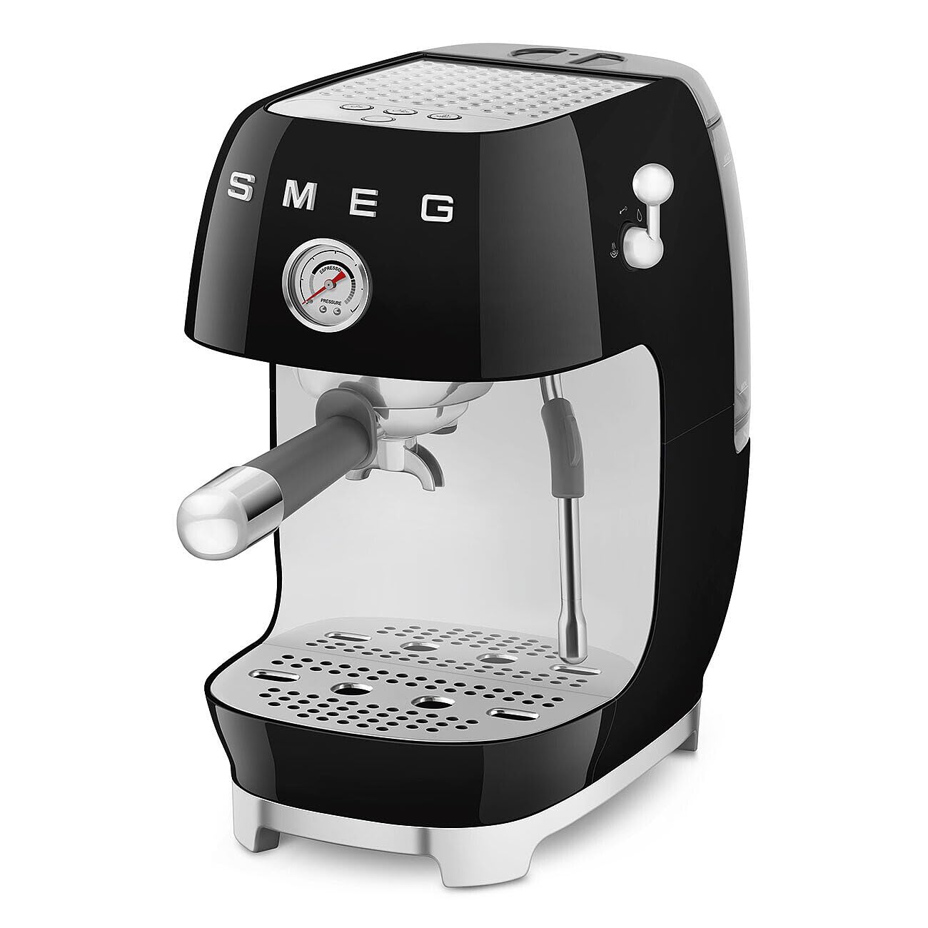 Smeg, Cafetera Espresso Manual ECF03BLEU, Thermoblock, Función de Brew Cold, Boquilla de Vapor y Manómetro, Depósito de 1,4 L, 1650 W, Negro