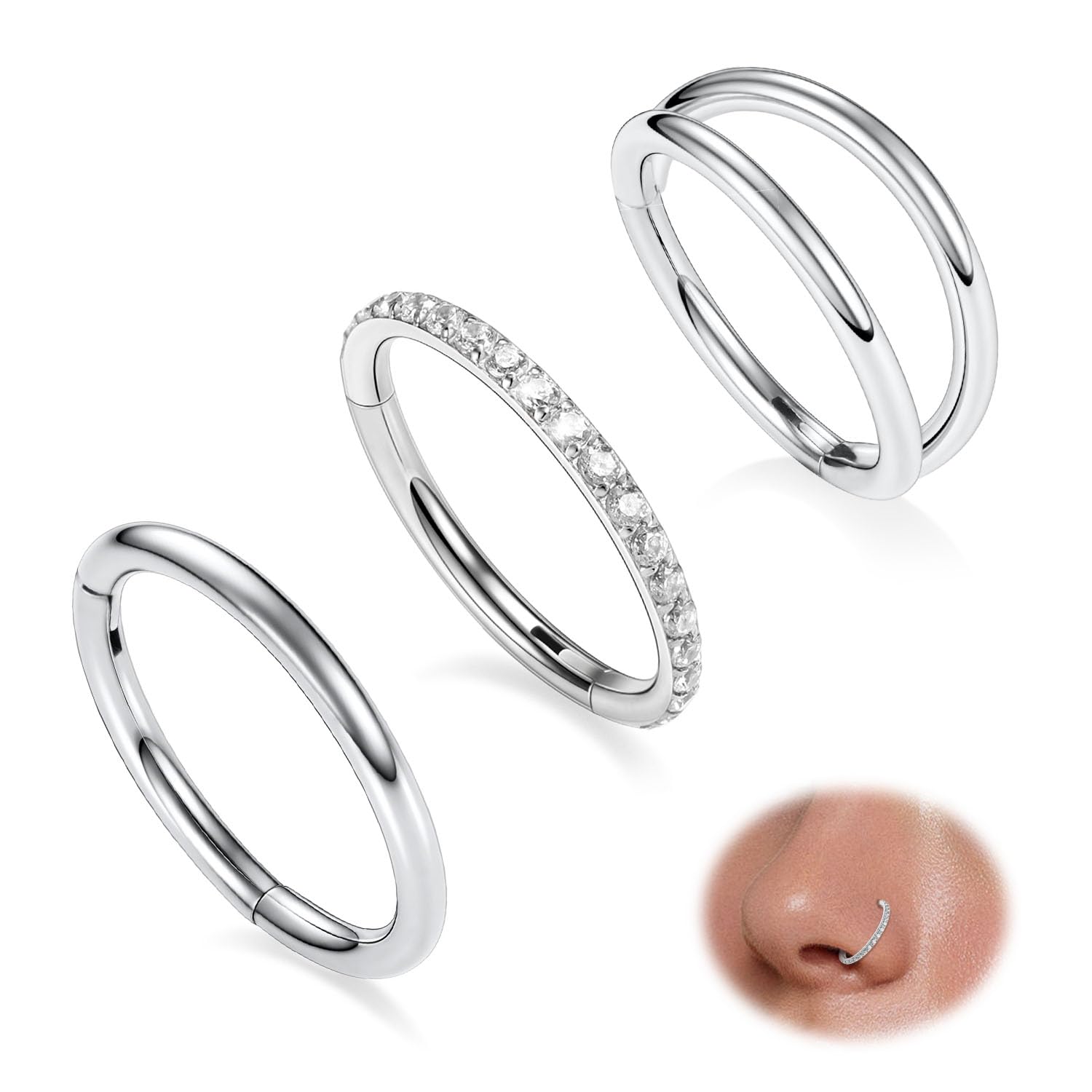 GAGABODY 2 Pcs Nose Rings 20G 18G 16G 14G 12G 10G 8G Surgical Steel Piercing Rings for Nose Septum Cartilage Helix Tragus Conch Rook Daith Lobe from