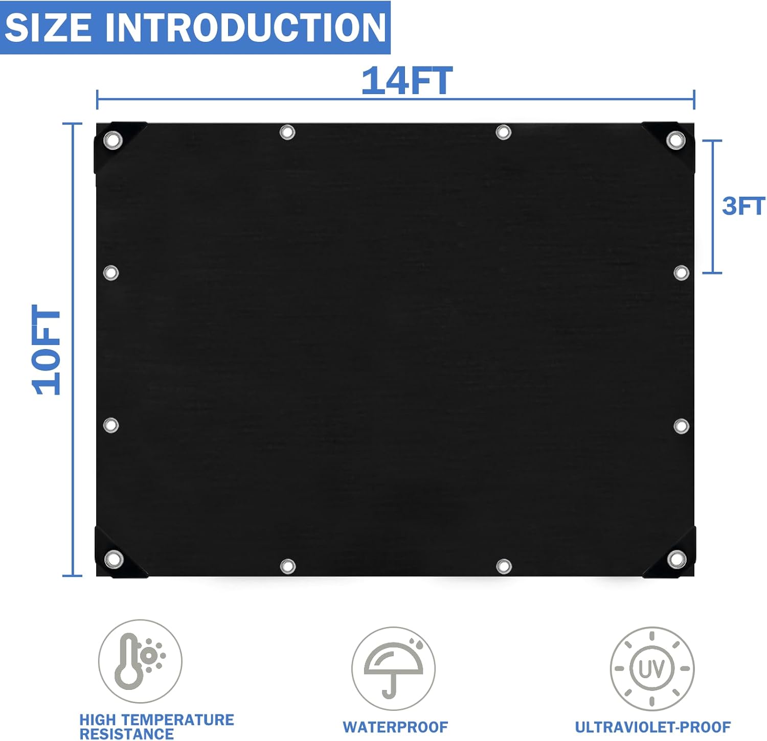10x14ft tarps heavy duty waterproof, 16 mil heavy duty tarps with grommets reinforced edges, uv resistant, tear&fade resistant, large covers for camping patio roof boat outdoor, black black-16 mil 10*14ft