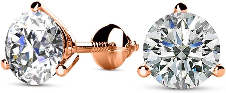 1/4-2 Carat Total Weight Round Diamond Stud Earrings 3 Prong Martini Screw Back (K-L Color I1-I2 Clarity)
