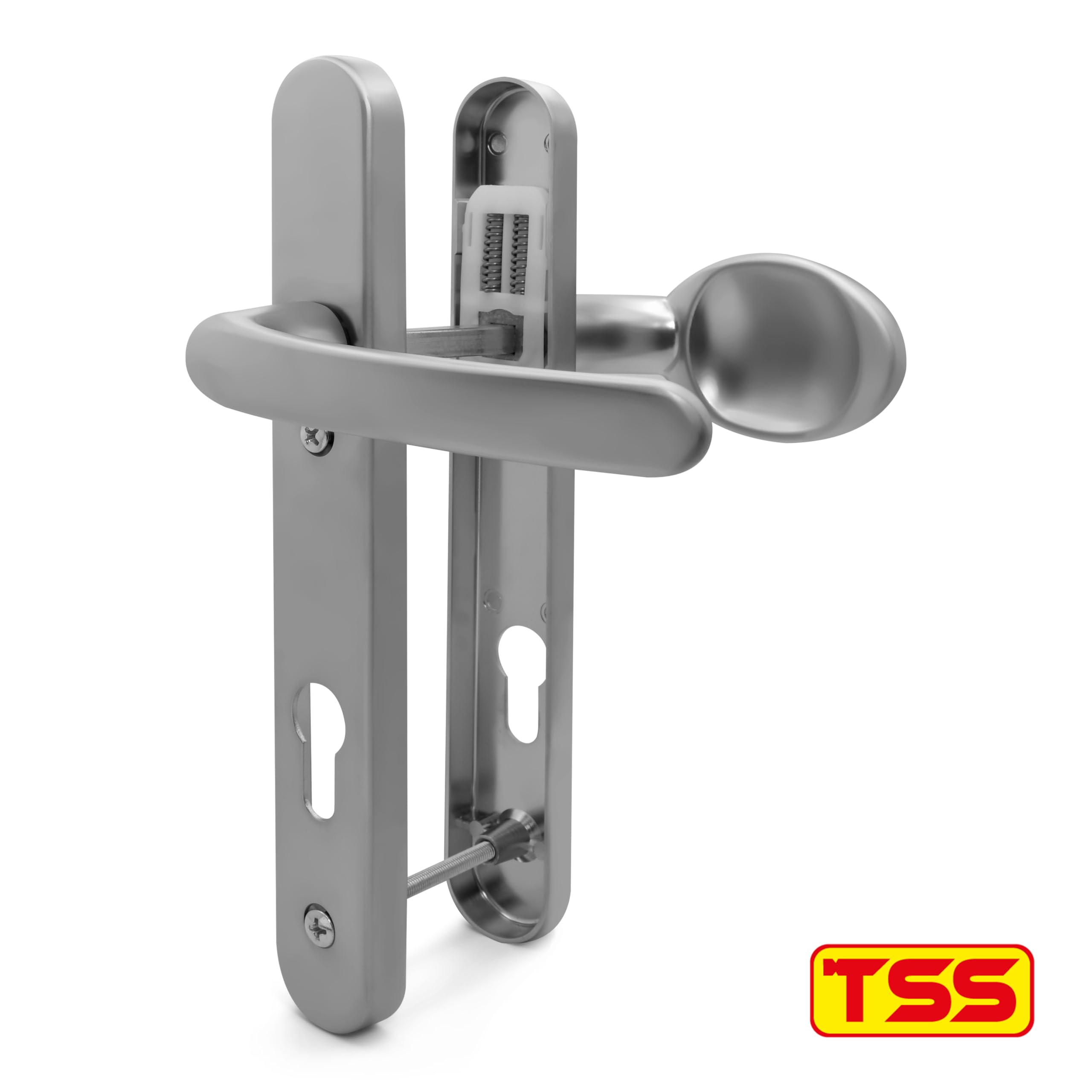 TSS Silver UPVC Door Handle Pair Set, Sprung, 92mm PZ (Centres), Lever Moveable Pad, 122mm Screw to Screw (Screw centres) - Image 4