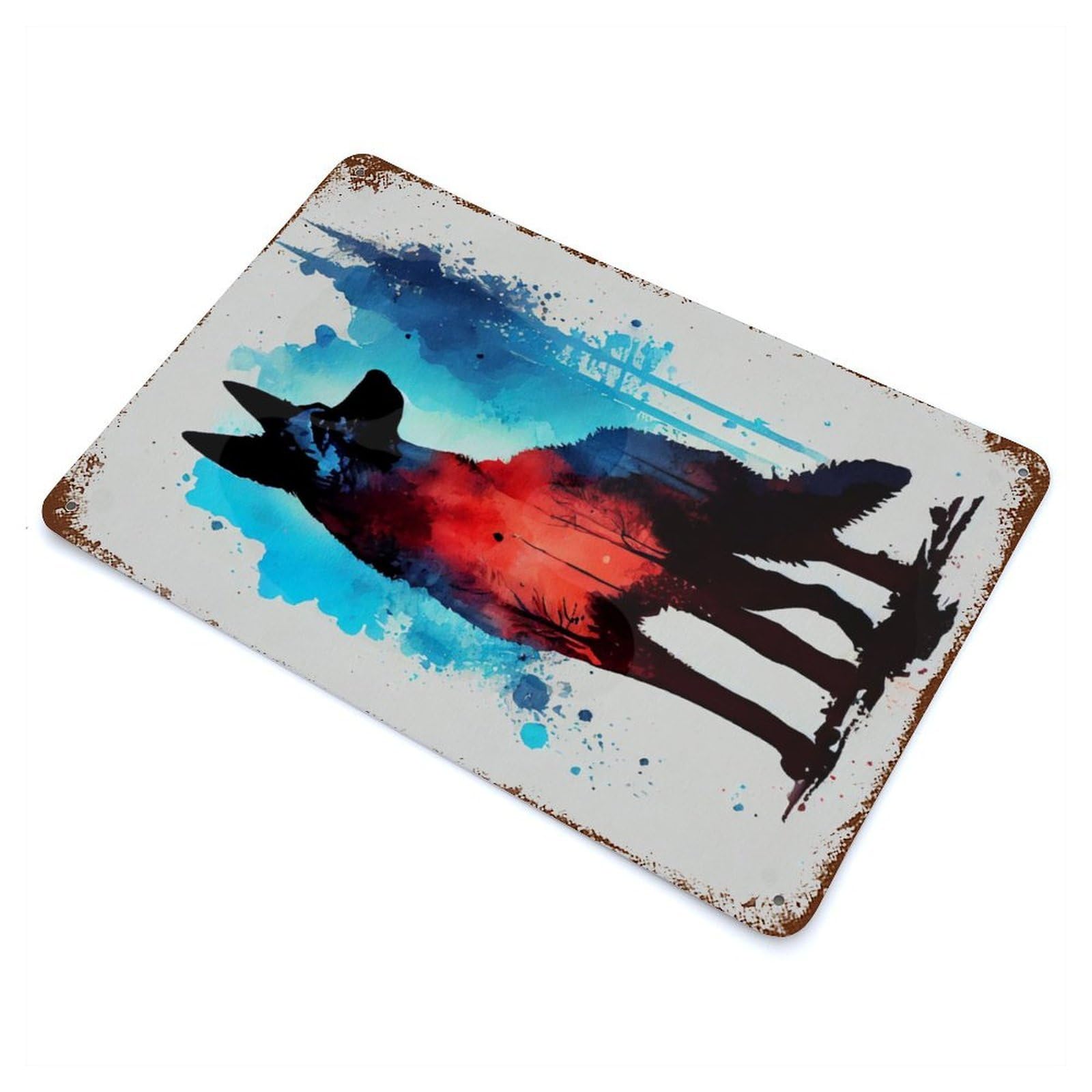 Garage Style German Shepherd Watercolor Aged Metal Wall Plaque 11.8"x7.9", Farmhouse Wall Decor for Bar And Workshop