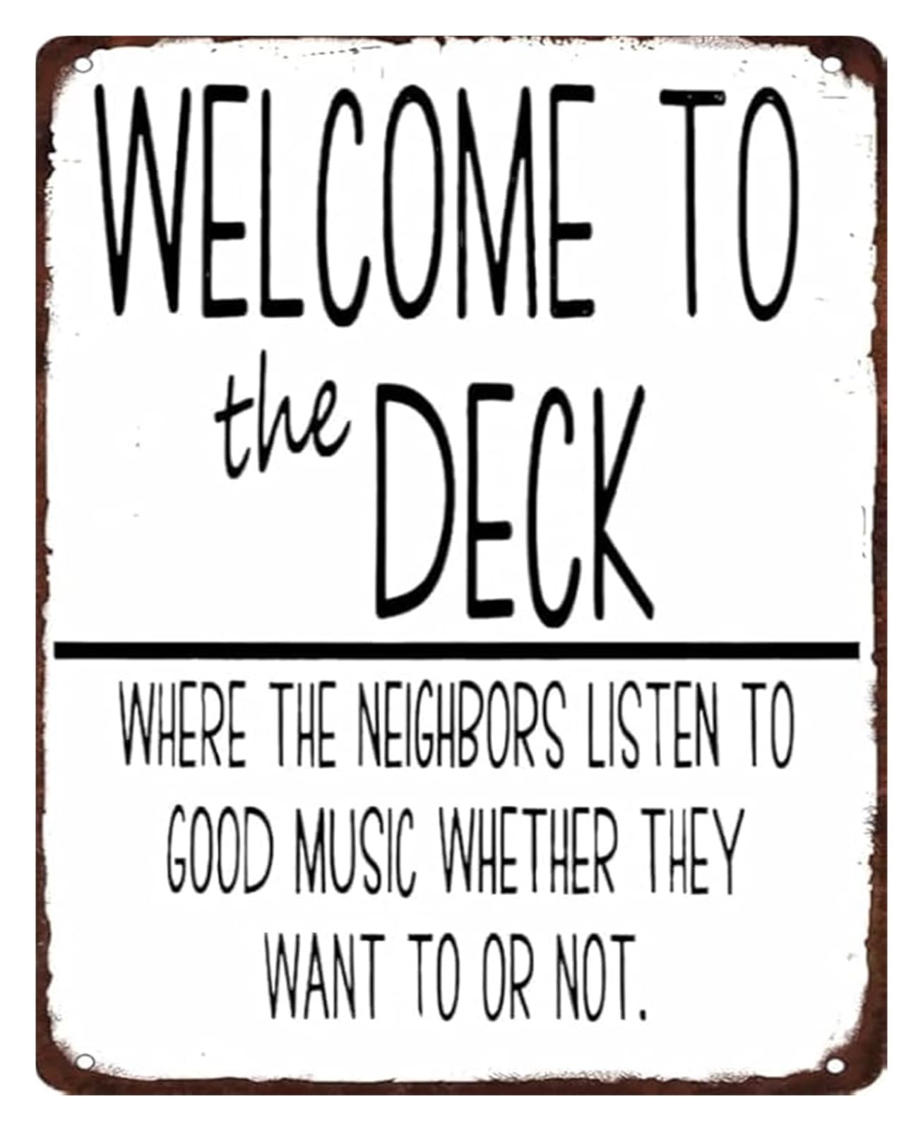 PKNVKZIDK Humorous Backyard Sign Vintage Metal Tin Sign Welcome to the Music Deck Wall-Art for Patio Decor 8 X 12 in