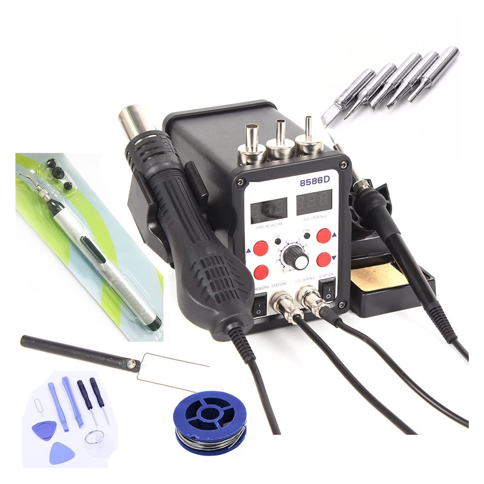 Stacja Lutownicza 2 w 1 SMD Stacja lutownicza pistolet gorącego powietrza 858 6D ESD BGA Narzędzie do lutowania przeróbki lutowniczej(SET-2)