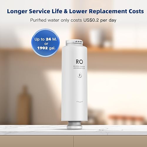 Miniatura 2 de Slevoo Filtro RO del sistema de ósmosis inversa, filtro de repuesto para el sistema de ósmosis inversa F2 600 GPD debajo del fregadero, viene con