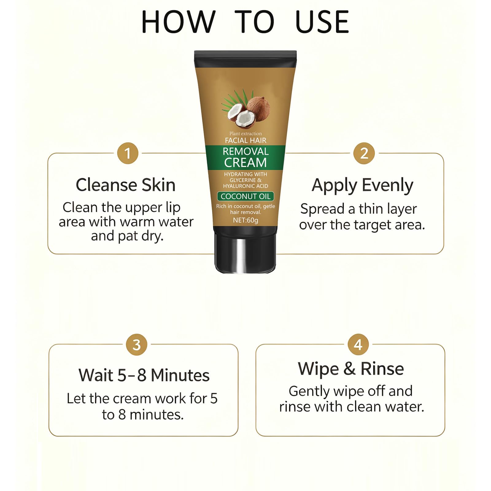 Crema depilatoria per il viso all'olio di cocco, crema depilatoria per il viso, depilatorio non irritante con estratti vegetali, crema lisciante per corpo e viso, ideale per pelli sensibili. (6pcs)