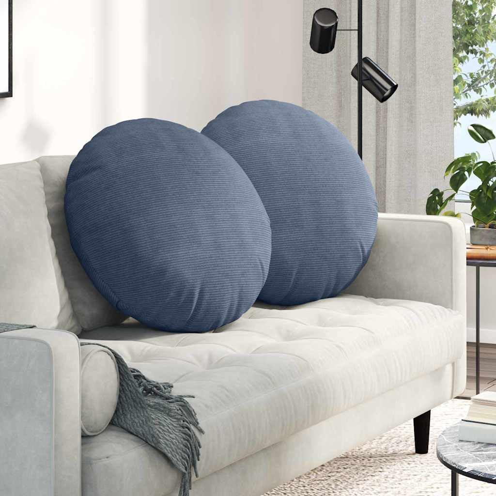 2er Set Sitzkissen Ø 80 cm Blau Cordstoff Bodenkissen | Große weiche Bodenkissen im 2er Set aus Cordstoff für Wohnzimmer und Leseecke, mit abnehmbarem Bezug.